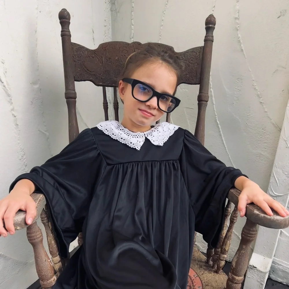 Classic Black Dress Costume with White Lace Collar - Kids Halloween